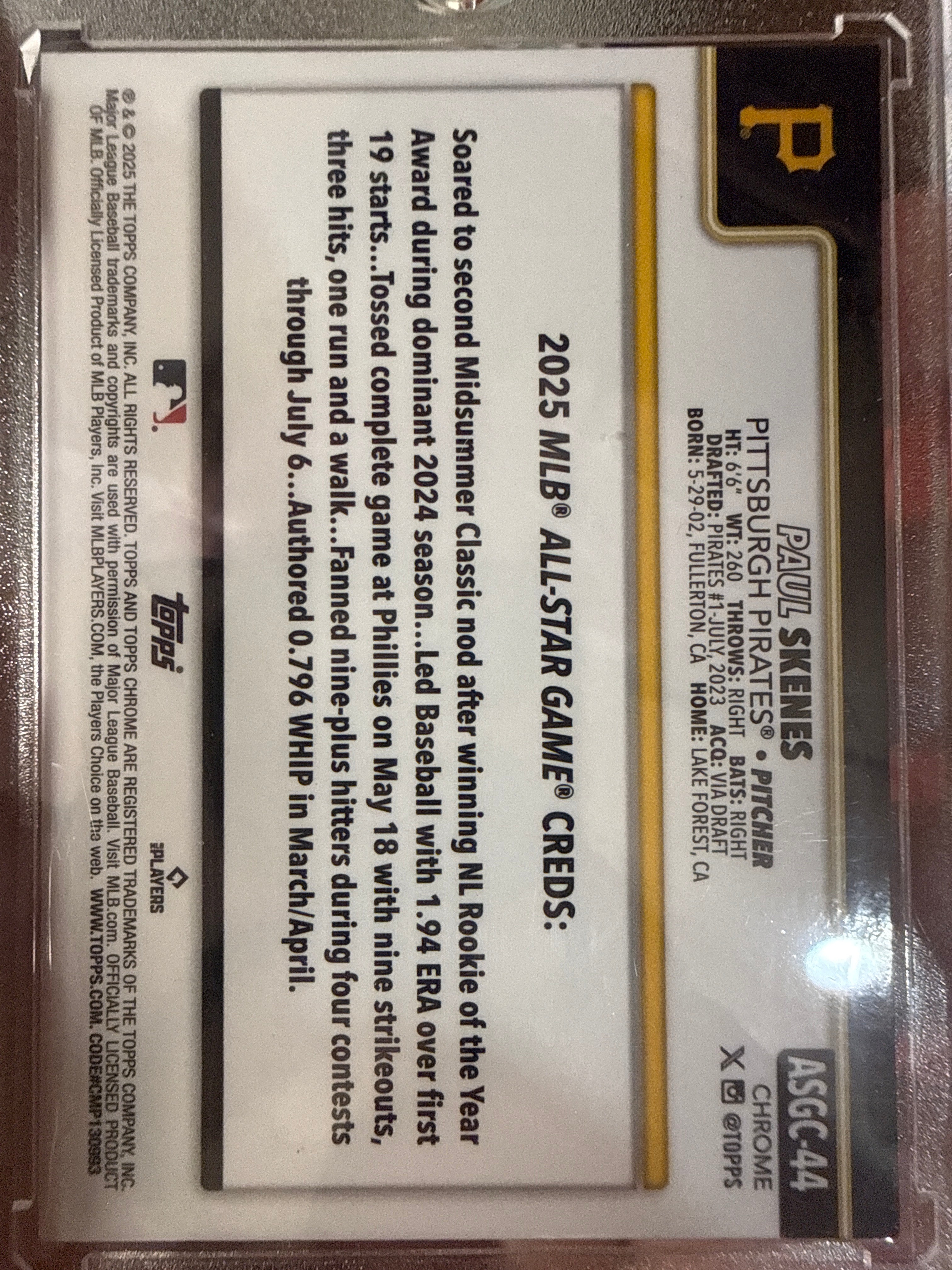 2025 Topps Chrome All-Star Game #ASGC-44 Paul Skenes Refractor RC