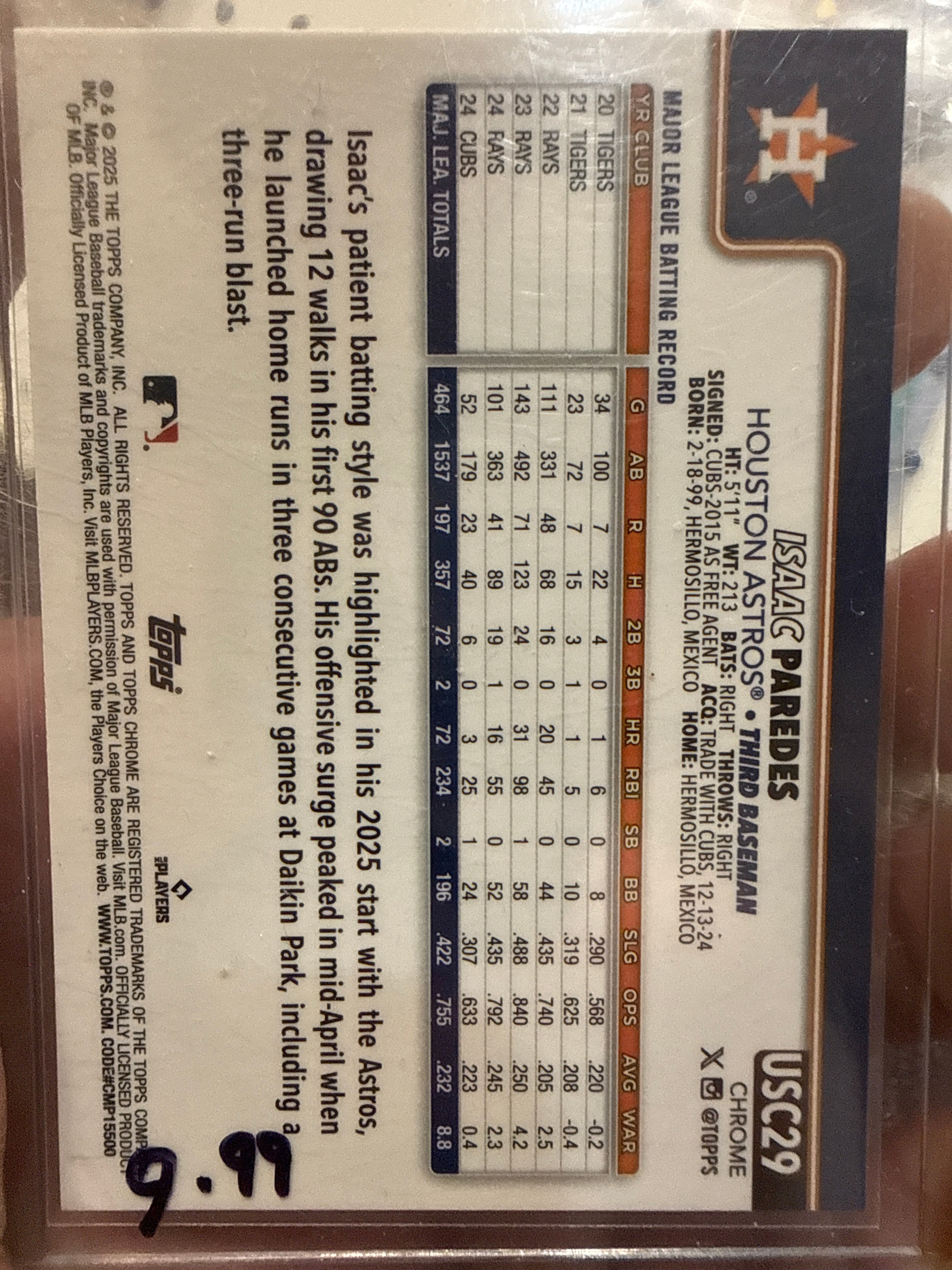 2025 Topps Chrome Update Isaac Paredes #USC29 Aqua Wave /299