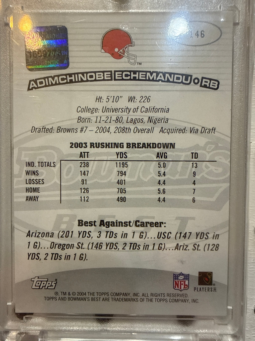 2004 Bowman's Best Adimchinobe Echemandu Rookie Card #146 - Browns