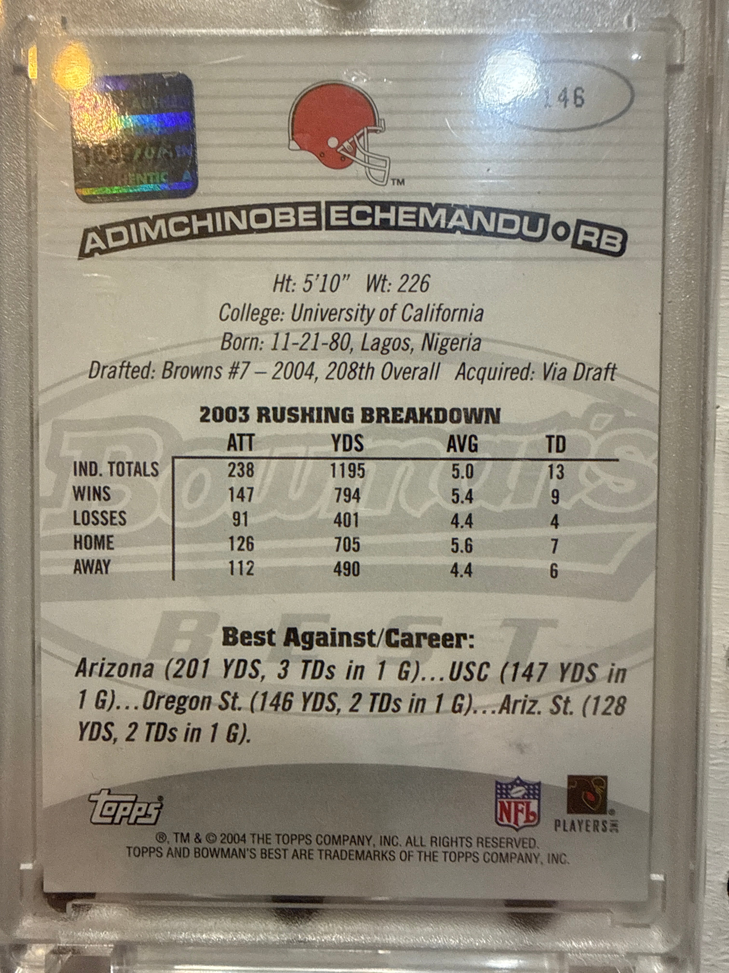 2004 Bowman's Best Adimchinobe Echemandu Rookie Card #146 - Browns