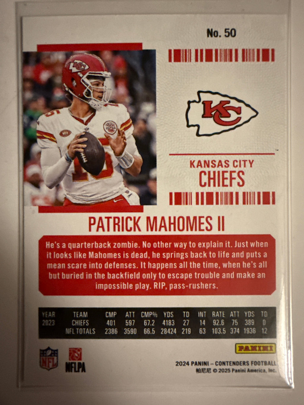 Patrick Mahomes 2024 Panini Contenders #50 Base - Near Mint or Better