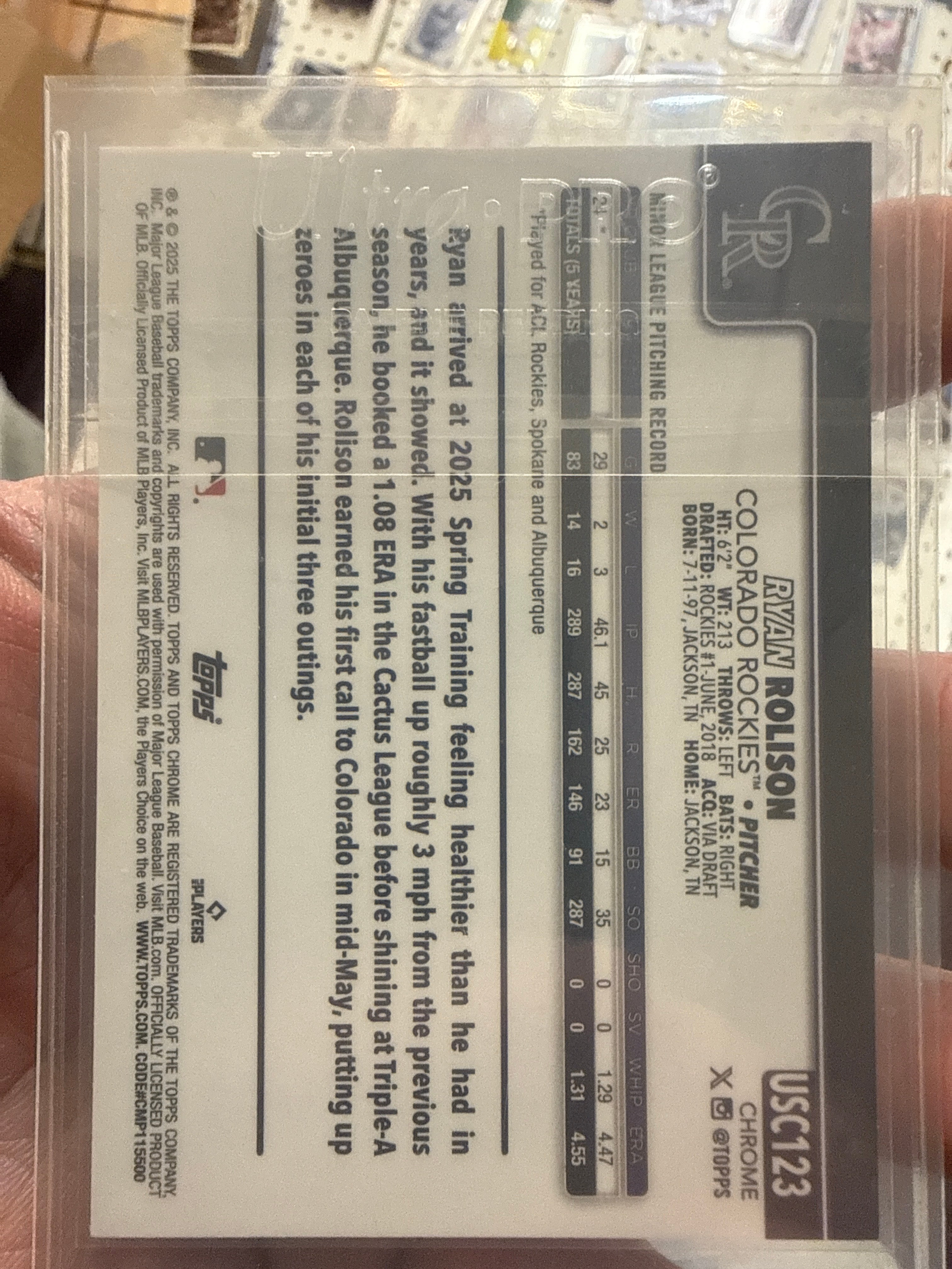 2025 Topps Chrome Update Ryan Rollison #USC123 Aqua Refractor RC /199