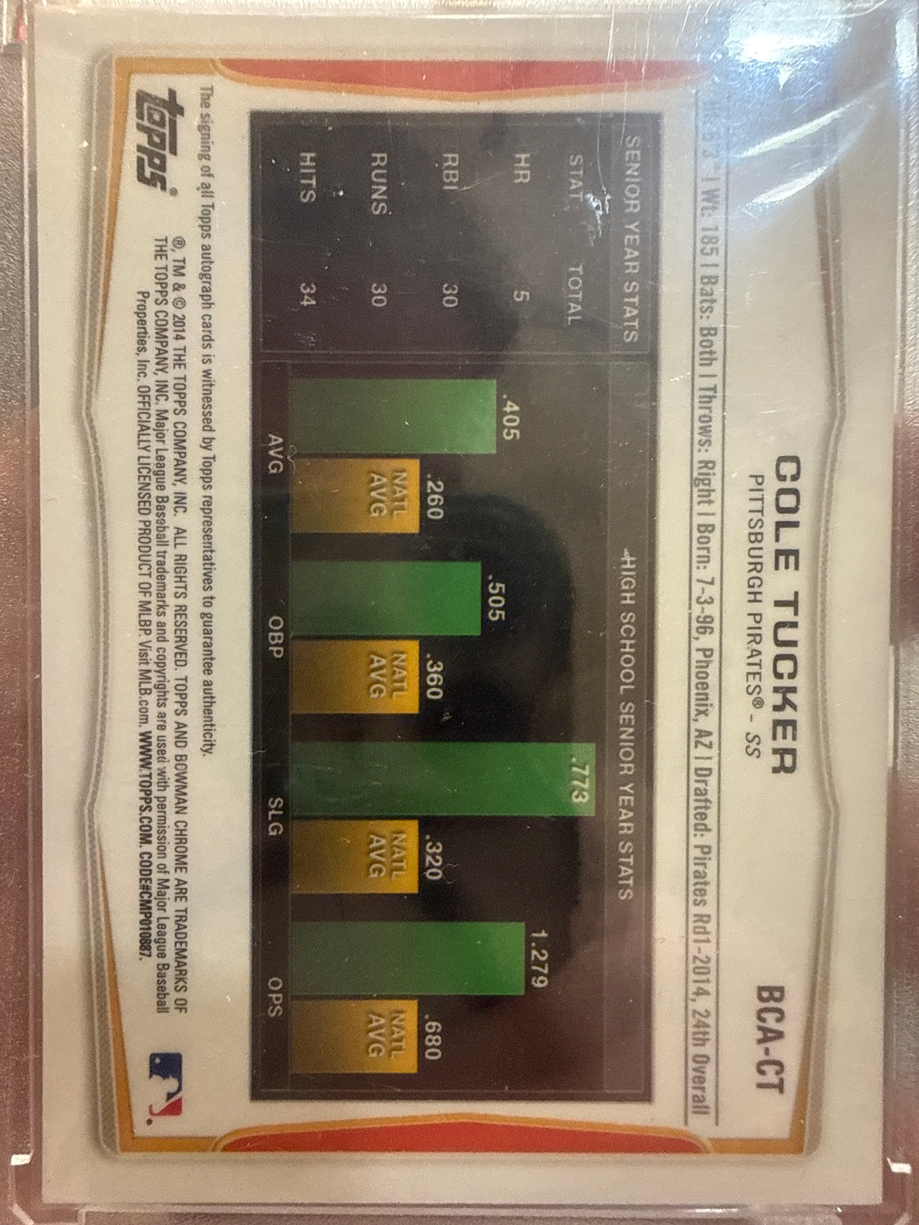 2014 Topps Bowman Cole Tucker #BCA-CT Autograph Rookie Card