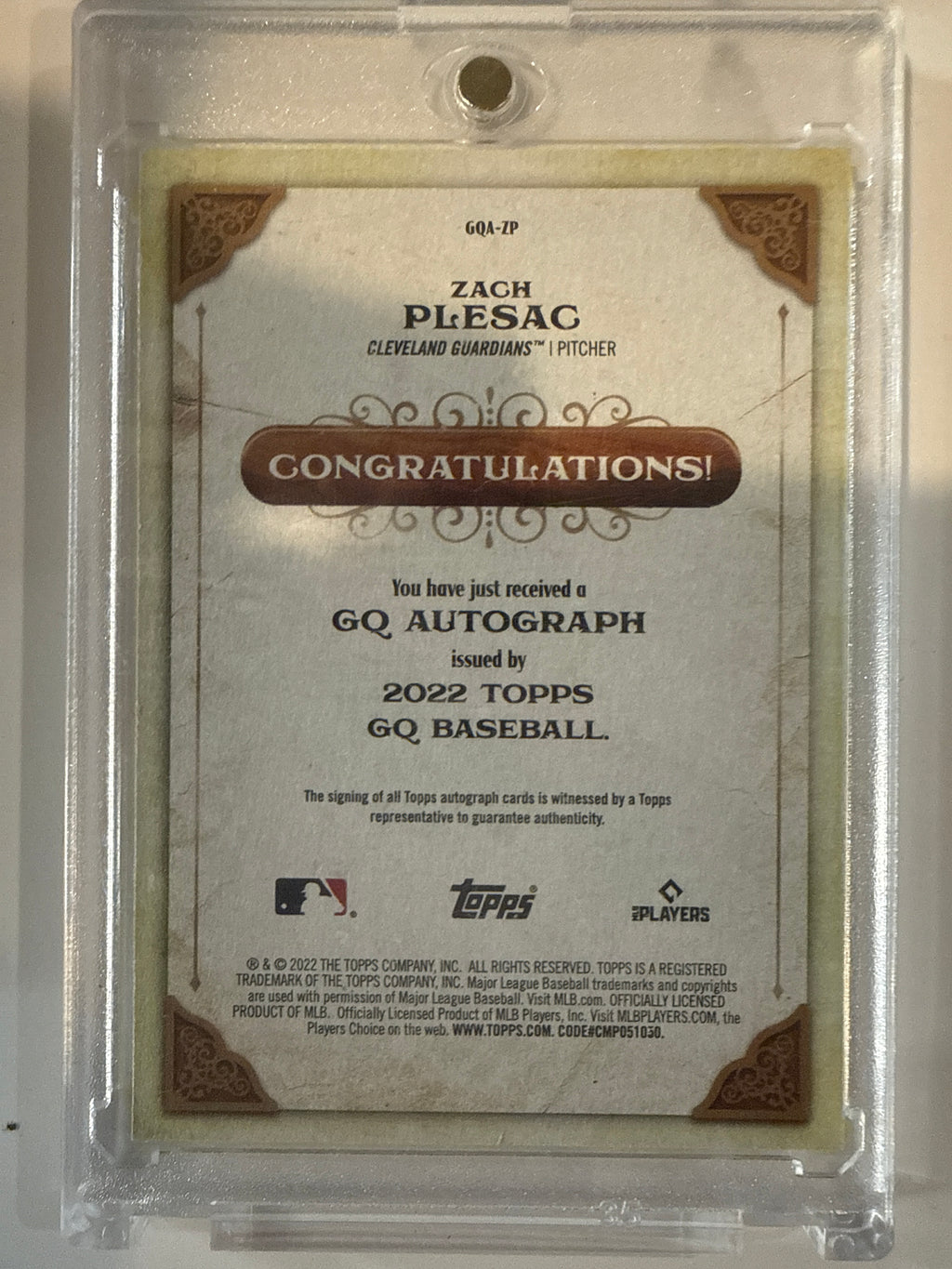 #GQA-ZP Zach Plesac on card Autograph