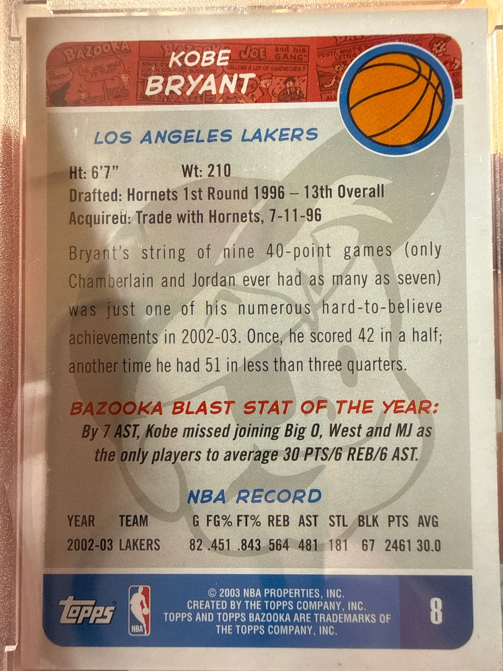 2003 Topps Bazooka Kobe Bryant #8 Los Angeles Lakers