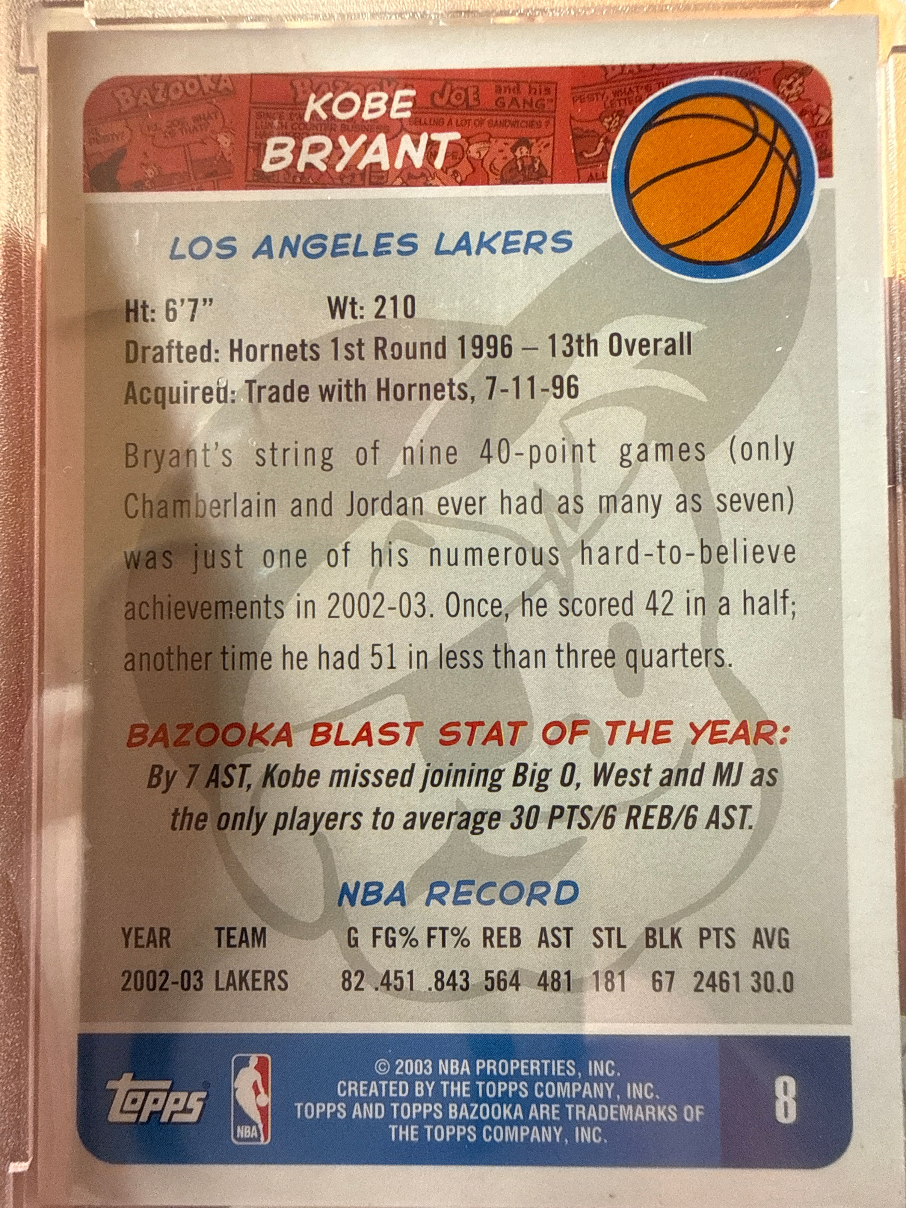 2003 Topps Bazooka Kobe Bryant #8 Los Angeles Lakers