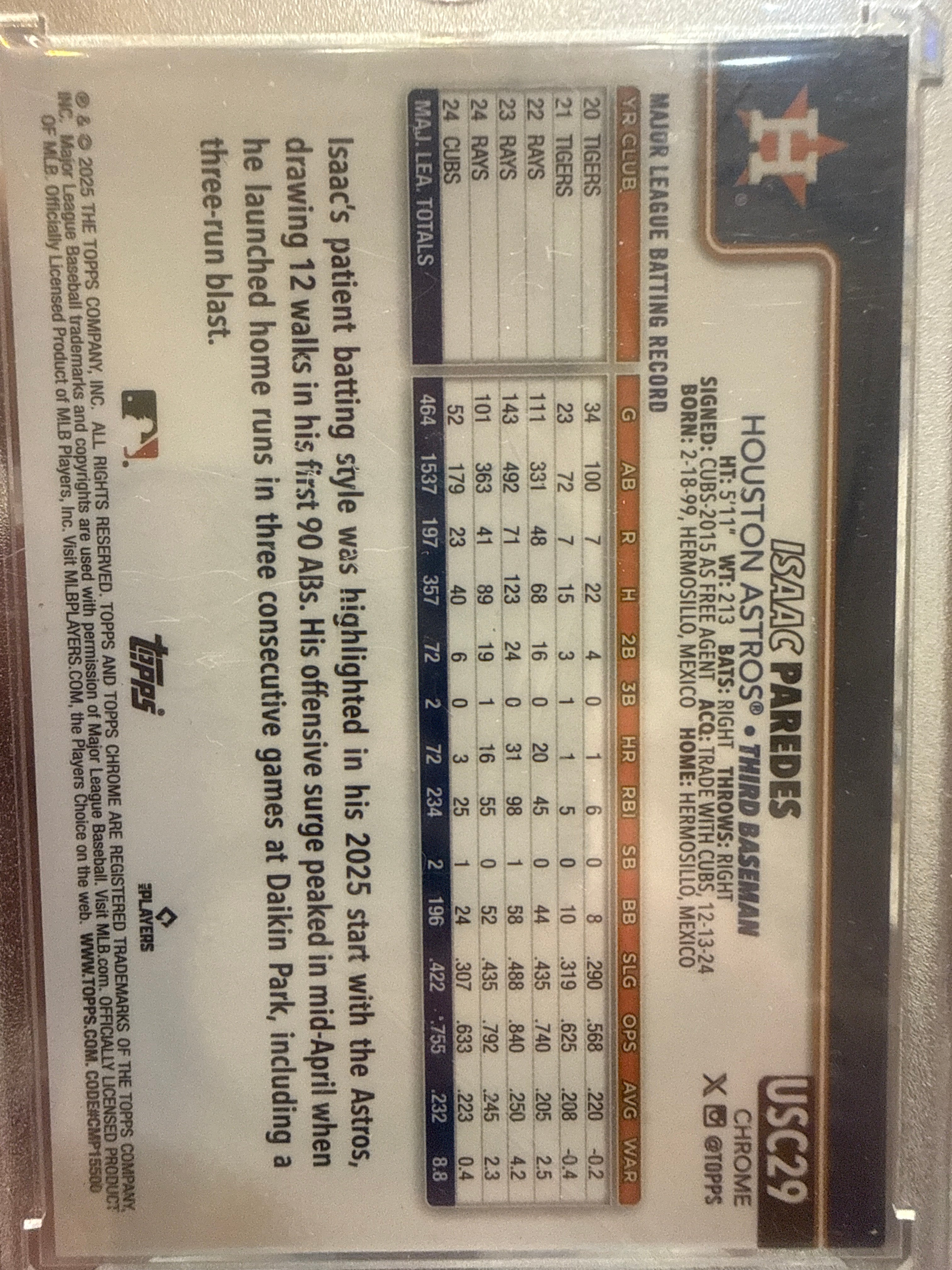 2025 Topps Chrome Update Isaac Paredes #USC29 Gold Refractor /50