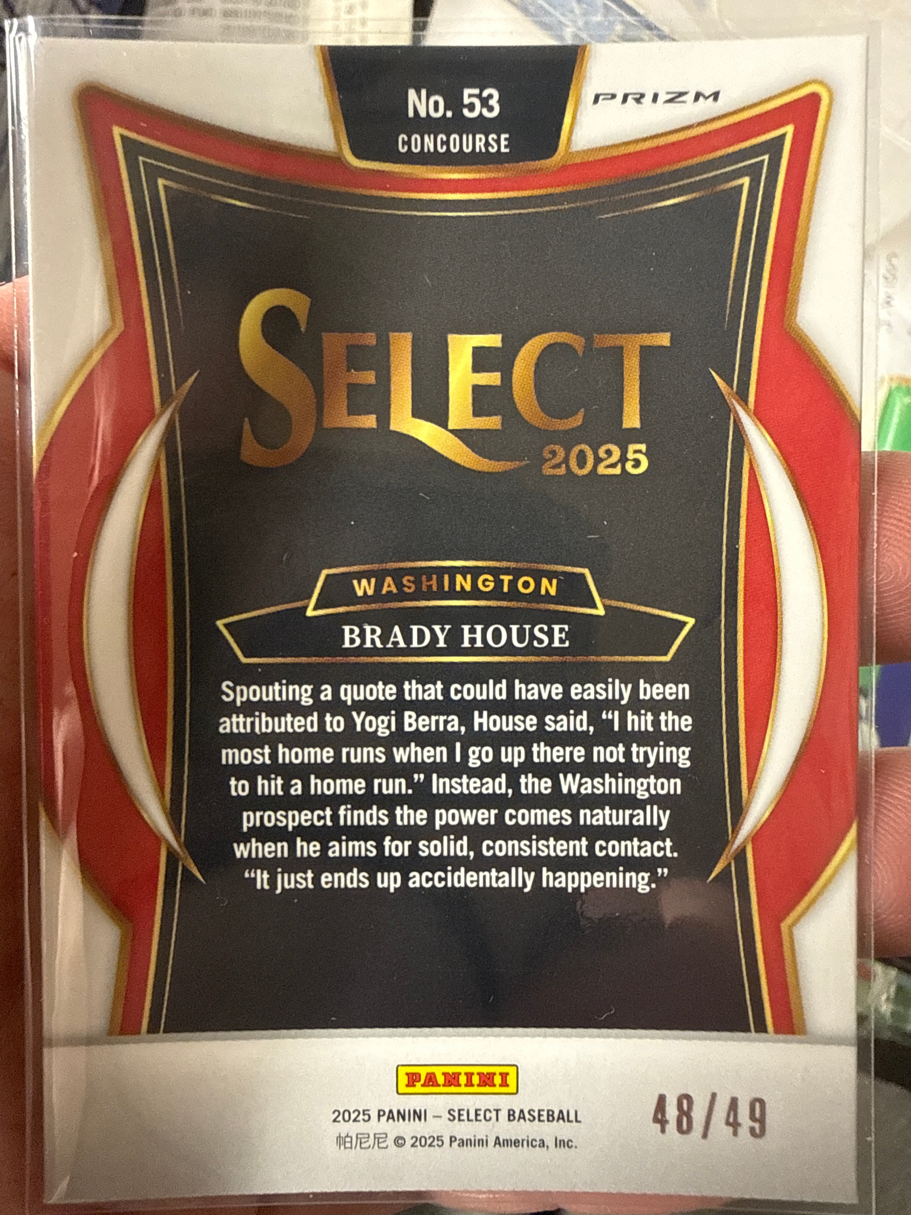 2025 Panini Select #53 Brady House Concourse Prizm Black & Blue /49