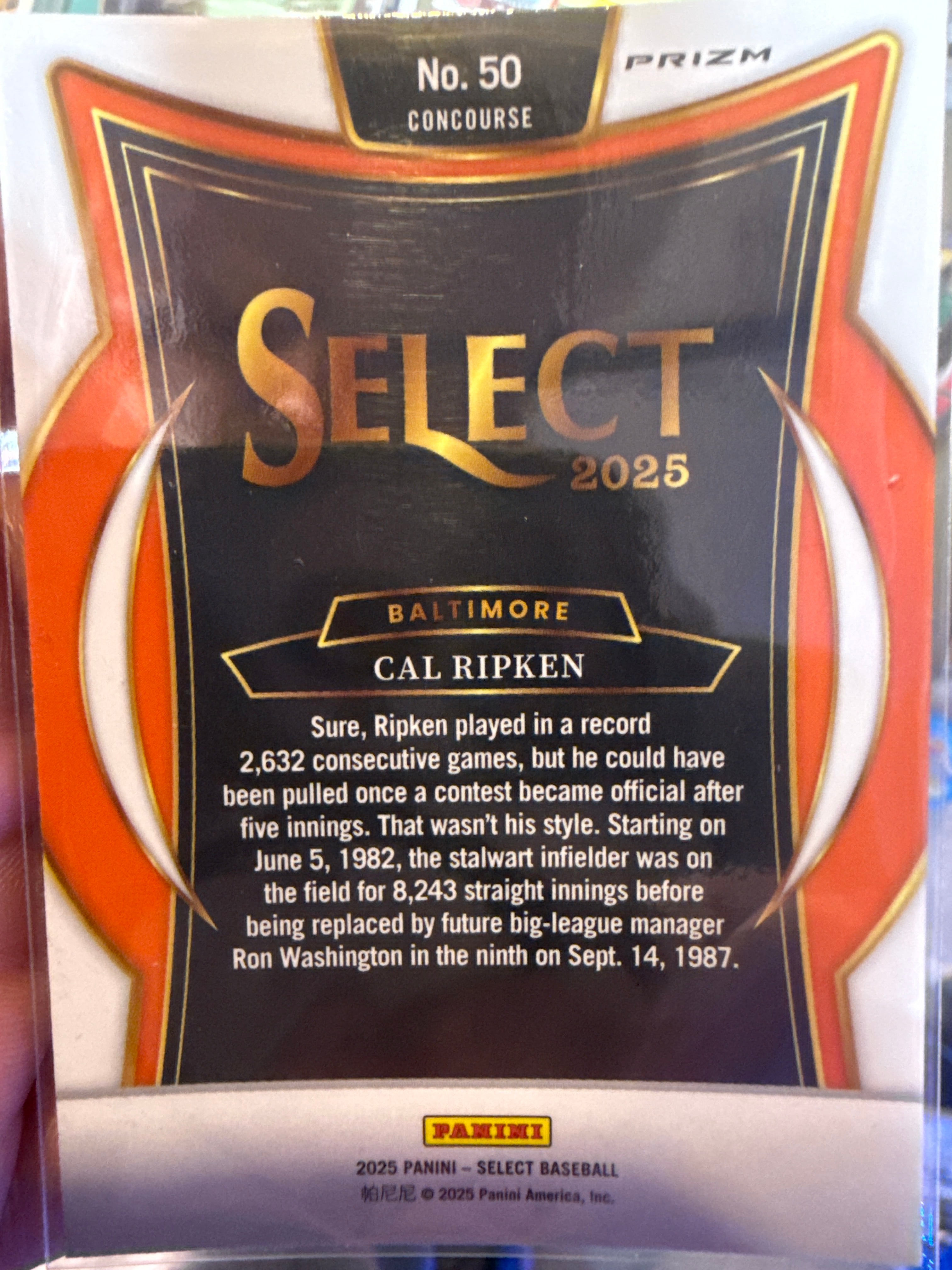 2025 Cal Ripken Jr. #50 Orange Flash Prizm Parallel