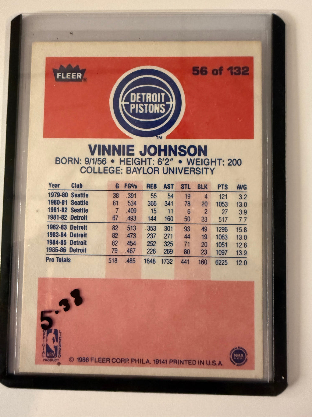 1986 #56 Vinnie Johnson Fleer